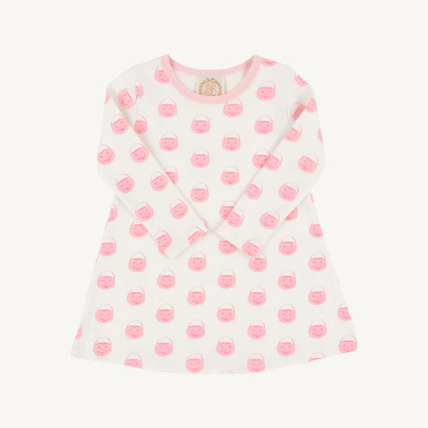 Long Sleeve Polly Play Dress Vintage Prep Pumpkin Pails with Sandpearl Pink