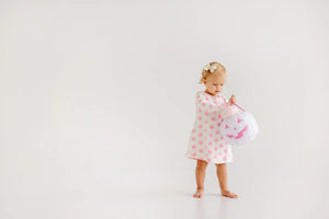 Long Sleeve Polly Play Dress Vintage Prep Pumpkin Pails with Sandpearl Pink