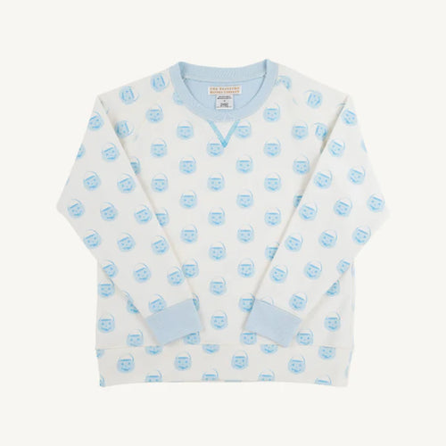 Cassidy Comfy Crewneck Vintage-Prep Pumpkin Pails with Buckhead Blue