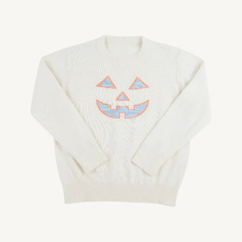 Isaac's Intarsia Sweater Palmetto Pearl with Pumpkin Face