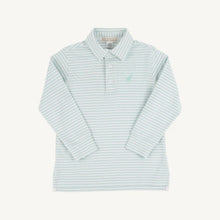 Long Sleeve Prim & Proper Polo 
Old Greenwich Green Stripe with Tonal Stork