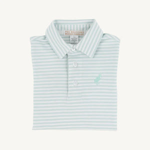 Long Sleeve Prim & Proper Polo 
Old Greenwich Green Stripe with Tonal Stork