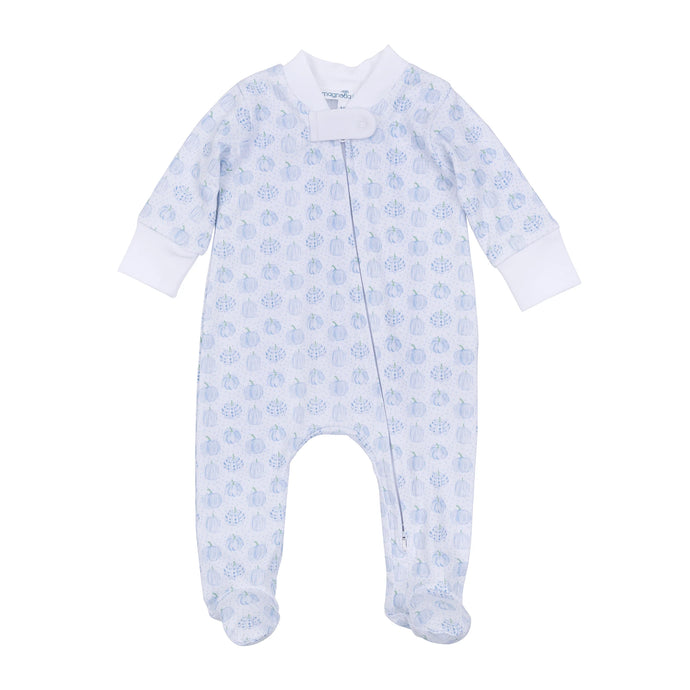 Light Blue Precious Pumpkins Printed Zipper Footie