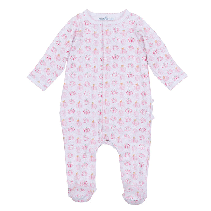 Pink Precious Pumpkins Printed Zipper Footie