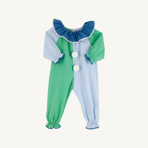 Happy Halloween Clown Costume (Romper) Grace Bay Green with Beale Street Blue Gingham