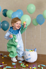 Happy Halloween Clown Costume (Romper) Grace Bay Green with Beale Street Blue Gingham