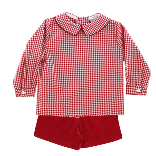 Boys Red Check Shirt and Short Set
