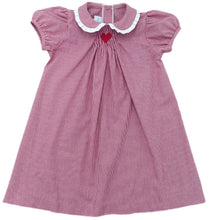 Sage Smocked Dress Red Gingham, Heart