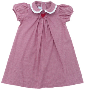 Sage Smocked Dress Red Gingham, Heart