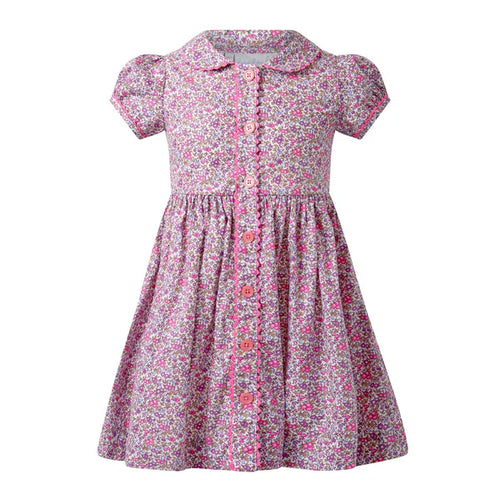 Purple Floral Button Front Dress