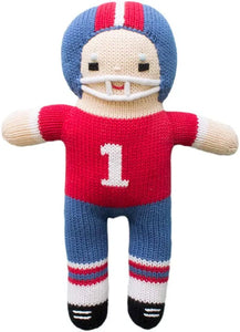 Football player 7” rattle, Red & Royal Blue