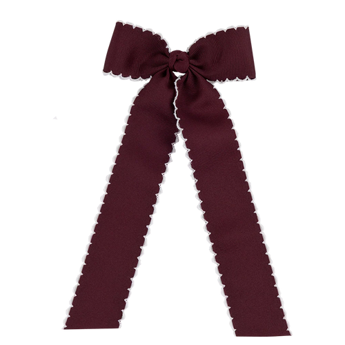 Medium Moonstitch Longtail Bow Burgundy w/white