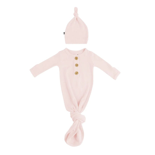 Ribbed Knotted Gown with Hat Set in Blush