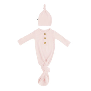 Ribbed Knotted Gown with Hat Set in Blush