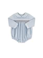 Windsor Bubble Blue Corduroy with Khaki Smocking