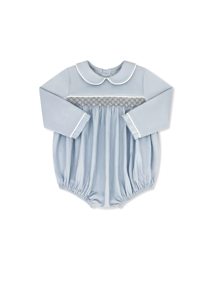 Windsor Bubble Blue Corduroy with Khaki Smocking