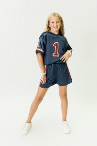 Navy Blue and Red Sequin Jersey