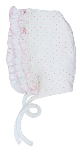 Sweet Pink Dots Smocked Bonnet