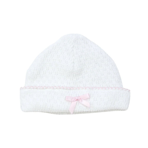 White/Pink Paty Knit Saylor Cap #126 with Bow