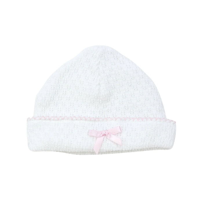 White/Pink Paty Knit Saylor Cap #126 with Bow
