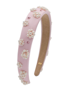 crystallized flower pearl thin satin headband