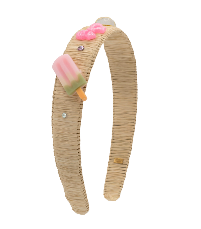 CRYSTALLIZED RAFFIA HEADBAND WITH CHARMS