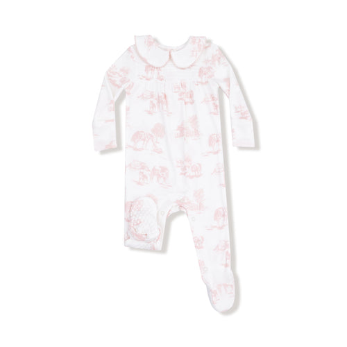 Pink Farm Toile 2-Way Footie