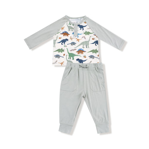 Washy Dinos Long Sleeve Raglan Henley + Jogger