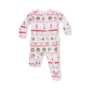 Sugar Plum Fairy - Nutcracker Fair Isle -Pink - 2 Way Zipper Ruffle Back Footie
