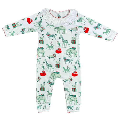 Christmas Safari, Girls Footless Ruffled Playsuit