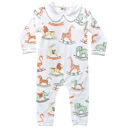 Swaying Safari, Boys Footless Playsuit with Peter Pan Collar