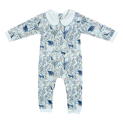 Woodland Animals, Boys Footless Playsuit with Peter Pan Collar