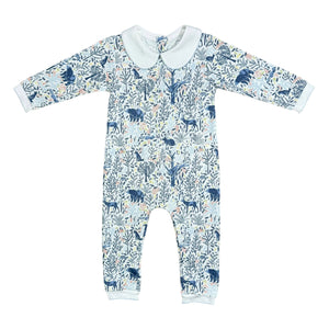Woodland Animals, Boys Footless Playsuit with Peter Pan Collar