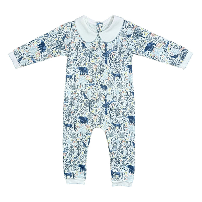 Woodland Animals, Boys Footless Playsuit with Peter Pan Collar