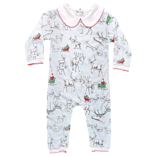 Reindeer in Training, Boys Footless Playsuit with Peter Pan Collar