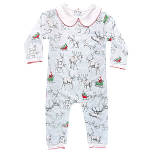Reindeer in Training, Boys Footless Playsuit with Peter Pan Collar