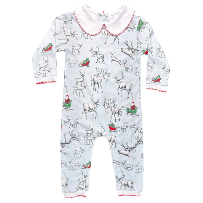 Reindeer in Training, Boys Footless Playsuit with Peter Pan Collar