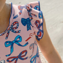 Girls Jennifer Swim Suit Pink Patriotic Bows