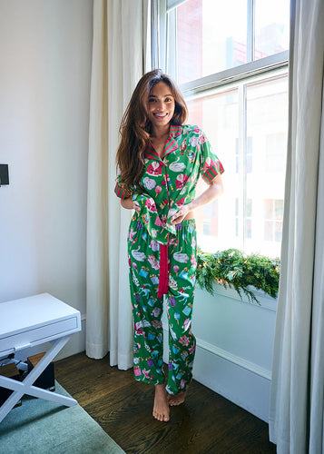Adult Silky Holiday Baubles Short Sleeve Pant Set