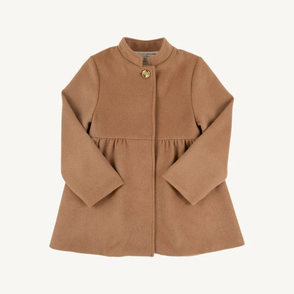 Penelope Peacoat Cape Elizabeth Camel with Palmetto Pearl & Brass Buttons
