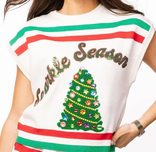 Kids White, Green & Red 'Sparkle Season' Stripe Top