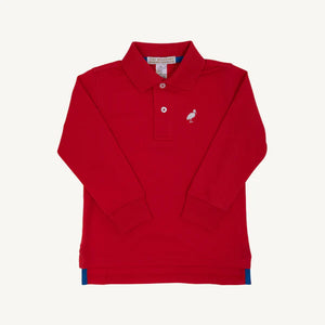 Long Sleeve Prim & Proper Polo Richmond Red with Worth Avenue White Stork