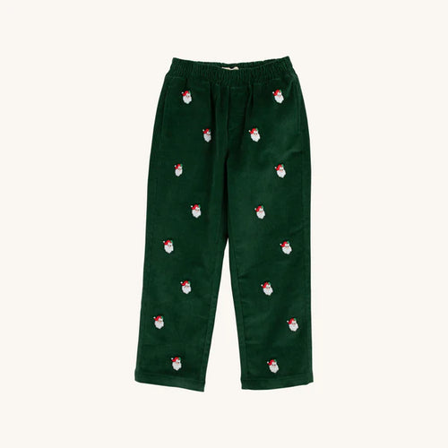Critter Sheffield Pants (Corduroy) Grier Green with Nantucket Navy Stork & Santa Embroidery