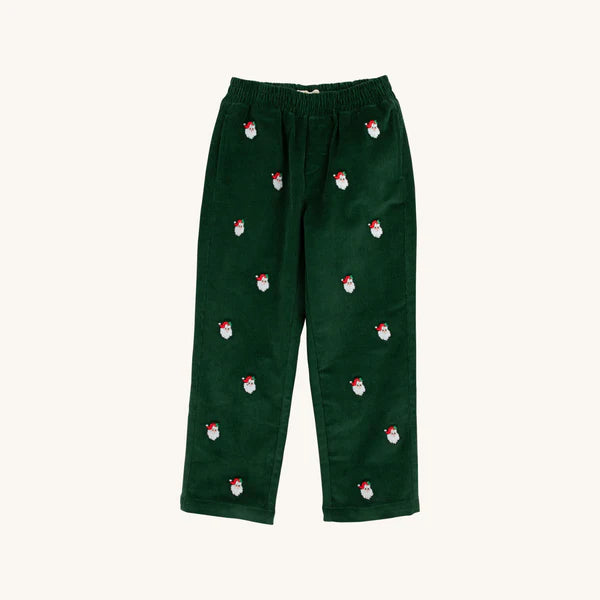 Critter Sheffield Pants (Corduroy) Grier Green with Nantucket Navy Stork & Santa Embroidery