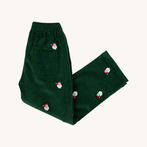 Critter Sheffield Pants (Corduroy) Grier Green with Nantucket Navy Stork & Santa Embroidery