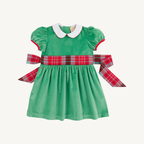 Cindy Lou Sash Dress (Velveteen) Kiawah Kelly Green with Worth Avenue White & Wilson Pier Plaid