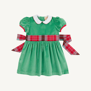 Cindy Lou Sash Dress (Velveteen) Kiawah Kelly Green with Worth Avenue White & Wilson Pier Plaid