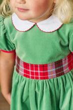 Cindy Lou Sash Dress (Velveteen) Kiawah Kelly Green with Worth Avenue White & Wilson Pier Plaid