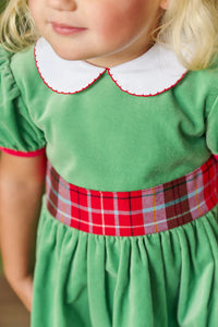 Cindy Lou Sash Dress (Velveteen) Kiawah Kelly Green with Worth Avenue White & Wilson Pier Plaid