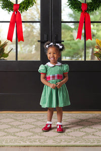 Cindy Lou Sash Dress (Velveteen) Kiawah Kelly Green with Worth Avenue White & Wilson Pier Plaid